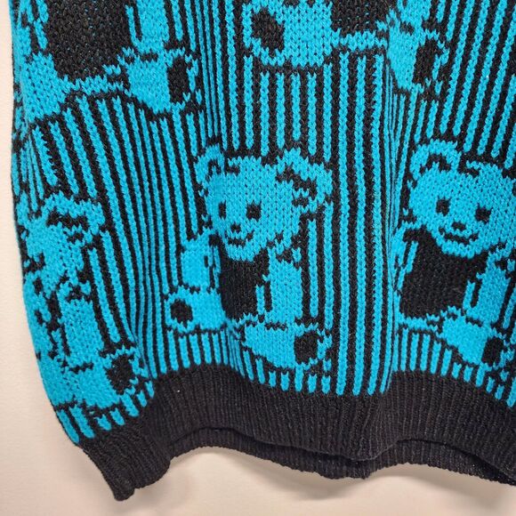 Vintage 80s Adele Knitwear Teddy Bear Sweater Size M Blue Allover Print Retro - Picture 7 of 10